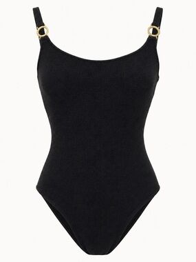 Vintage Anne Klein Gold Ring Strap Black Rayon Blend Bodysuit Size 6